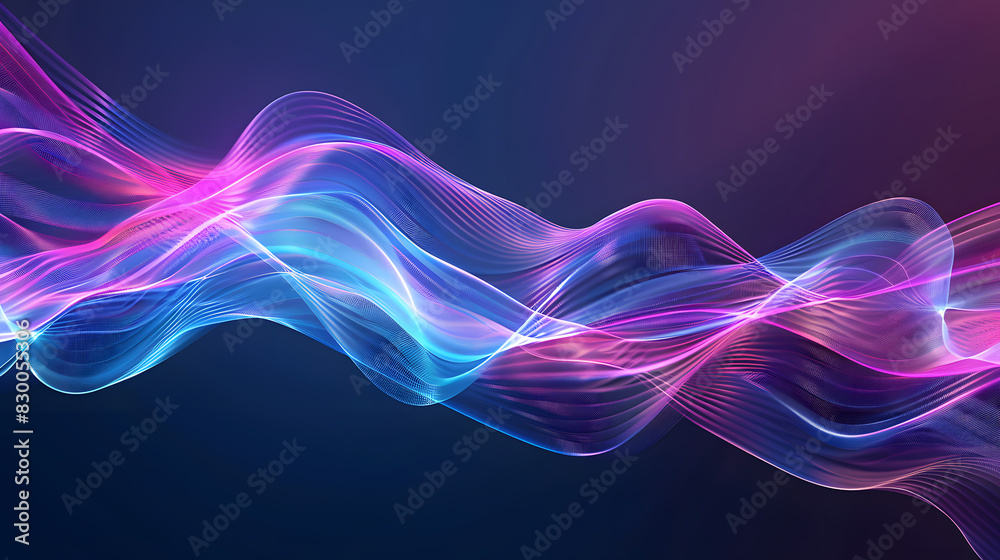 Wall mural vector abstract light lines wavy flowing dynamic in blue pink colors. generative ai.