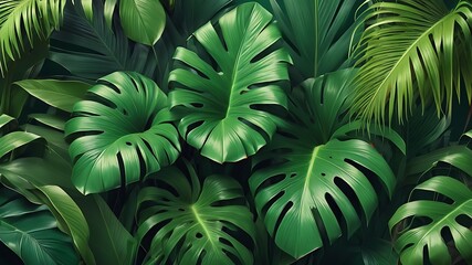 Green leaves tropical background. Nature and freshness concept