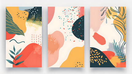 Obraz premium Vector set of abstract creative backgrounds in minimal trendy style with copy space for text - design templates for social media stories. Generative AI.