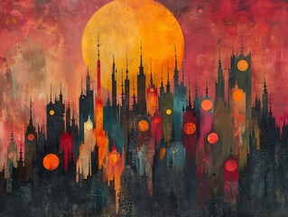 Cityscape painting, burning colors