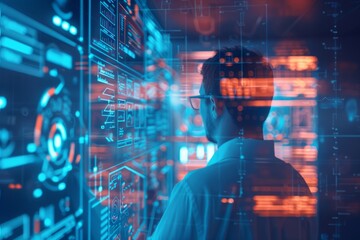 Product officer with product lifecycle management tools, in product development office, product timelines and market data visualized. Product management tech, lifecycle analytics. , background blur