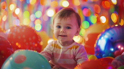 toddlers birthday party, celebration, child, happiness, holiday, confetti, cake, copy and text space, 16:9