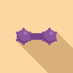 Flat design of a stylized purple dumbbell with round weights on a pastel yellow backdrop