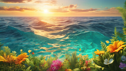 Naklejka premium Summer aesthetic background, beautiful summer day, ai generated