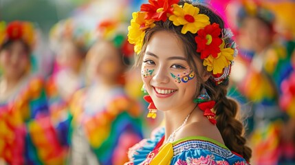 Fototapeta premium Cultural Festival Celebration: colorful decorations, traditional costumes, and lively performances.