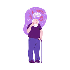 Elderly man with Alzheimer's confusion vector illustration