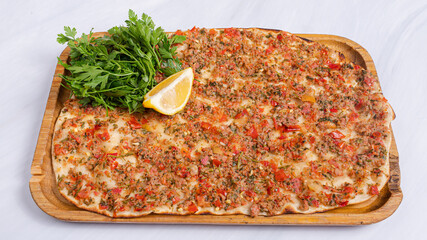 Meat lahmacun top view isolated