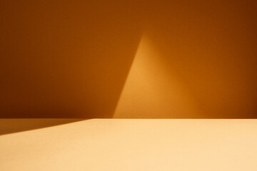 Table with abstract shadows and light reflections on the wall. Linear perspective.	

