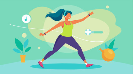 A woman participating in a dance fitness class to have fun and improve her coordination and cardiovascular health.. Vector illustration