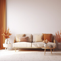 mockup rustic living interior with sofa