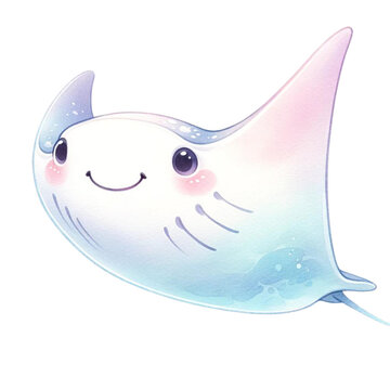 Cute cartoon stingray with a smiling face and pastel colors, perfect for ocean-themed designs, children's books, and aquatic illustrations.