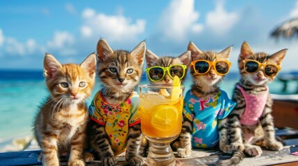 Vibrant Summer Party with Playful Pets Celebrating Tropical Vacation and Lifestyle - Dynamic 4K Wallpaper Art