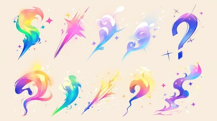 Obraz premium A delightful assortment of timeless 2D cartoon special effects awaits 10 whimsical elements including a question mark exclamation mark dazzling flash whimsical span billowing smoke gentle b