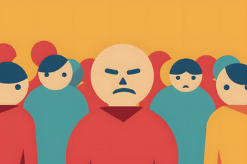 Fototapeta premium A group of people with various hairstyles and angry facial expressions standing together. Their gestures and pointing fingers create an animated cartoonlike scene, filled with fun and happy energy