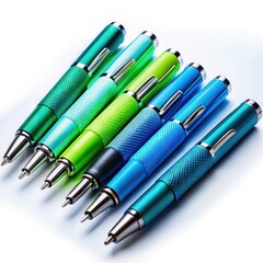 Set of pens in bright colours. White background