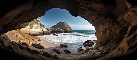 The view from the cave looks like nature and the beach