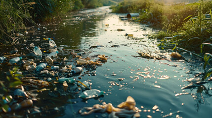 Heavily polluted water, waste, plastic everywhere