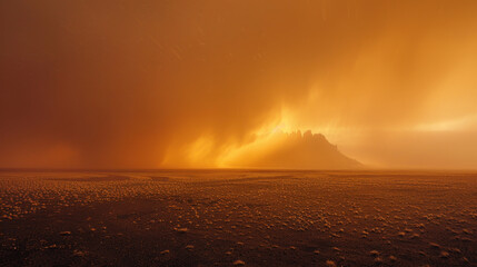 Huge dust storm, wall of sand over farmland
