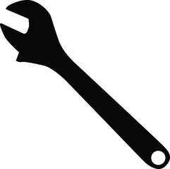 Silhouette of adjustable wrench illustration. Essential tool in black color. Home repair accessories. 