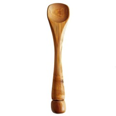 Bamboo immersion blender with a natural wood grain handle, isolated solid white background