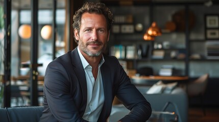 Fototapeta premium business portrait of a tech CEO, posed in a sleek, modern office setting with minimalist decor
