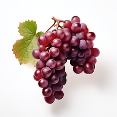 Fototapeta premium Image of a cluster of plump, ripe red grapes with a single green leaf
