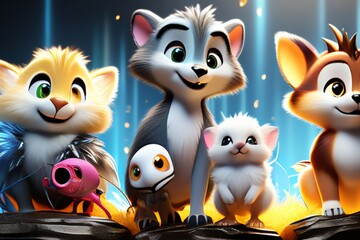Fototapeta premium Animal characters, image of animals exercising, mascot, animation, cute, Olympics