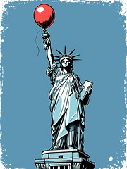 Lady Liberty with a red balloon