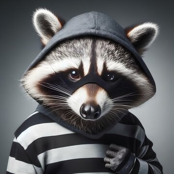 Procione con cappuccio vestito bianco e nero