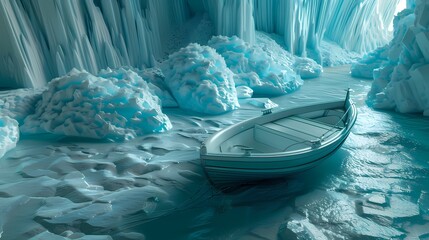 Green and white glacier dune terrain boat poster background