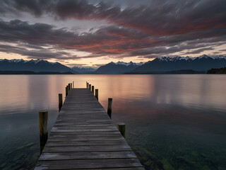 Obraz premium sunset on the lake, Sunset Glow Through Clouds in Orlando