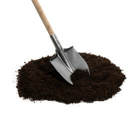 Shovel and pile of soil isolated on white