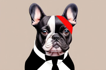 Painting of a young French bulldog Wear a tuxedo 