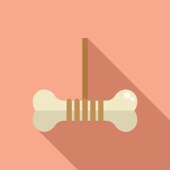 Flat design illustration of a dog bone with a shadow, set against a pastel pink backdrop