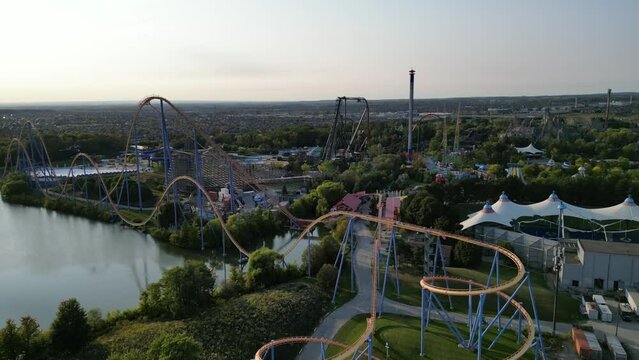 Drone aerial footage of Canada's Wonderland in Vaughan Ontario