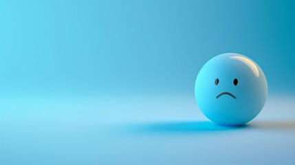 Blue Sad Emoji Face on Minimalistic Background