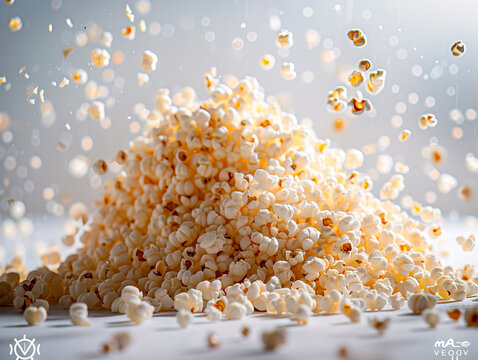 photography of MILLET falling from the sky, hyperpop colour scheme. glossy, white background Yellow millet background. The view from top