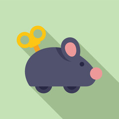 Vintage windup toy mouse illustration with mechanical winding key on pastel background, perfect for children's plaything and nostalgic retro design