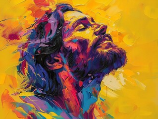 Colorful portrait of Jesus looking up