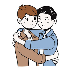 Gay couple hugging each other celebrating pride month vector