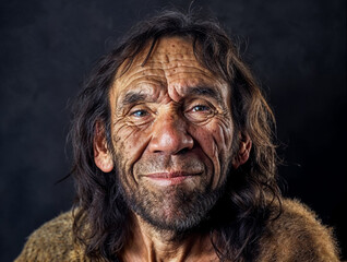 Portrait of a Neanderthal man. Primitive man.