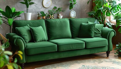 green sofa with wall UHD Wallpapar