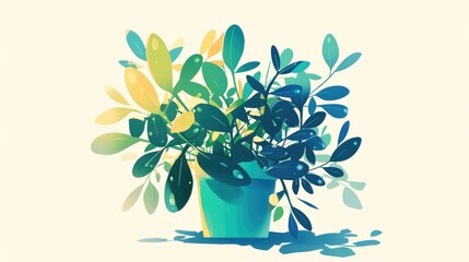 A 2d illustration of a solitary potted houseplant against a white backdrop This decorative green plant with its long leaves elegantly cascading from a ceramic pot embodies the essence of in
