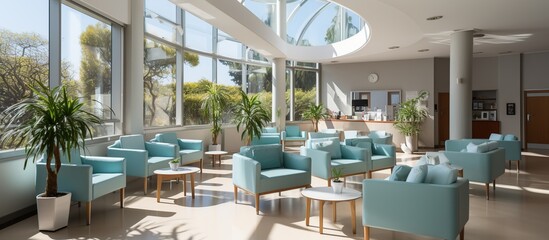 panoramic view of the bright waiting area in the lobby
