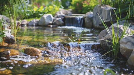 Fototapeta premium Water from a stream enters the pond