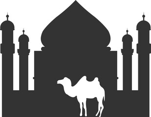 Fototapeta premium Eid Al-Adha With Camel And Mosque Silhouette