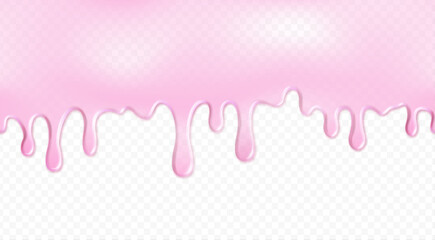 Realistic pink melting cream or light pink liquid cake syrup flowing down. Vector illustration.