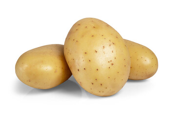 Three potatoes are stacked on top of each other isolated from the white or transparent background