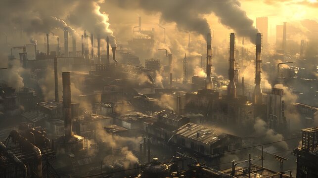 Decaying Metropolis of Futurist Influence A HighContrast Industrial Cityscape in a Dystopian Future