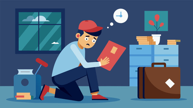 After a long day of sightseeing a tired traveler reached into their pocket to find their most important possession missing their passport. They rushed to the lost and found office. Vector illustration